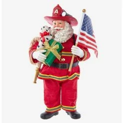 Deals ???? Boxlunch Kurt Adler Fabriche Fireman Santa With American Flag Figure ❤️